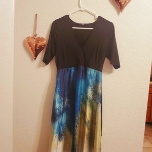 Women's Swing Dress Maxi long Dress Black Half